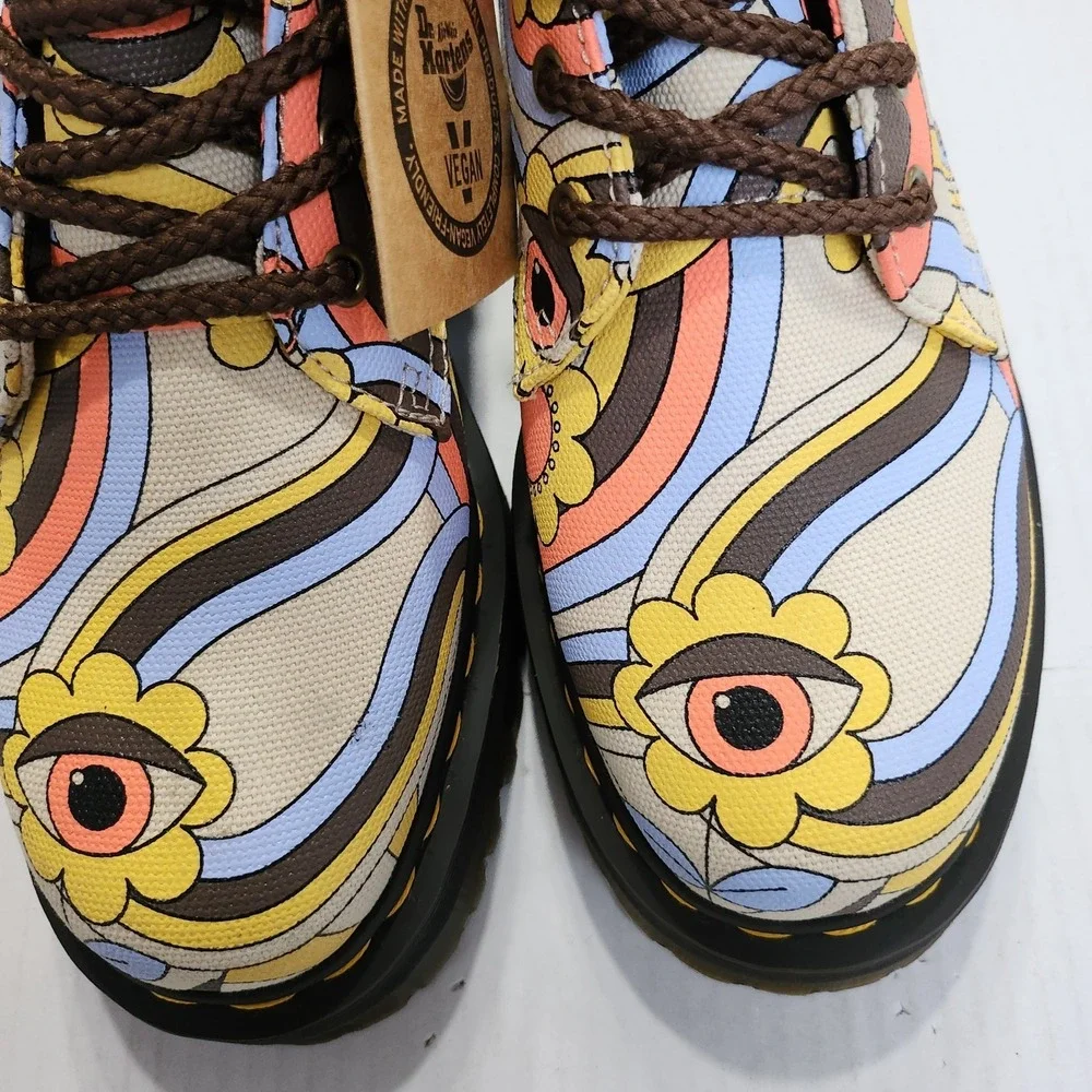 Womens Size 9 Dr. Martens Platform Boots Jadon Retro Ray Canvas Vegan Multicolor
